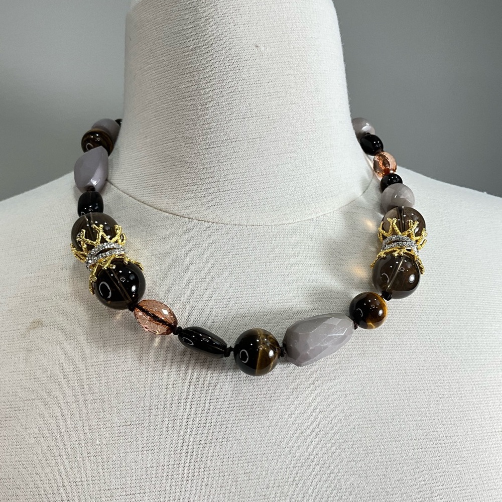 ALEXIS BITTAR Knotted Tiger Eye and Beaded Necklace 19.5” 10k